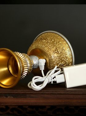 充电酥油灯灯座LED纯铜家用藏式莲花供佛灯电子蜡烛台摆件长明灯