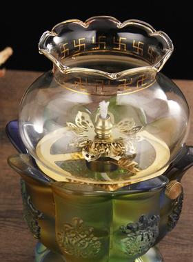 酥油灯供佛灯灯座油灯佛前供灯家用长明灯莲花灯防风玻璃用品