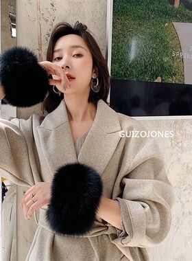 真狐狸毛外套袖口大衣手环圈袖套衣服皮草护腕黑白可定做通用