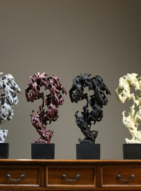 中式仿真树脂太湖石禅意摆件客厅家居装饰酒柜玄关书房博古架假山