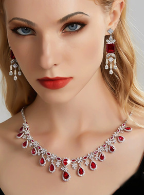 高奢重工法式鸽血红宝石项链