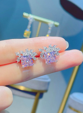 925银粉钻雷迪恩切工项链女锁骨链吊坠耳钉戒指冰花切高碳钻套装