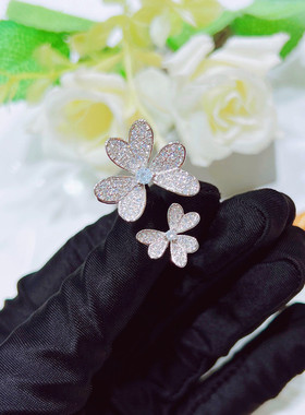 抖音网红LULU同款轻奢三草花三叶花戒指满钻三花双花花朵花瓣戒指