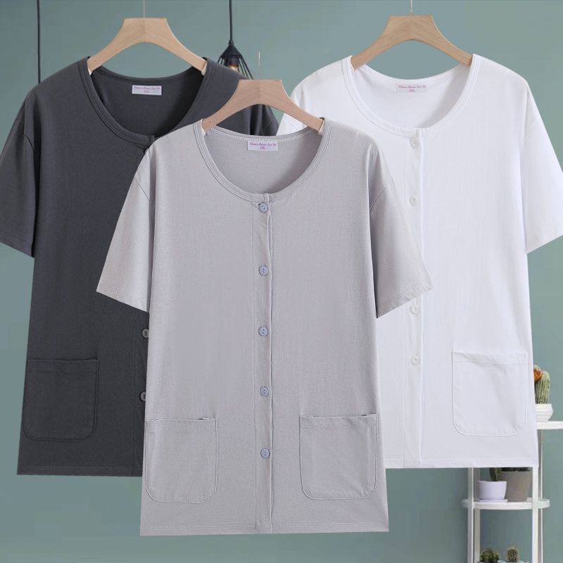 男士纯棉短袖睡衣夏季薄款宽松大码汗衫空调衫老年人开衫短袖汗衫 - 图3