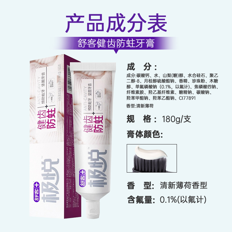 正品舒克舒客牙膏180g防蛀健白防蛀固齿清新柠檬薄荷家庭装含氟-图2