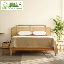 Nordic Rattan Bed 1 8 m solid wood double bed minimalist master bedroom with a large bed rattan bed