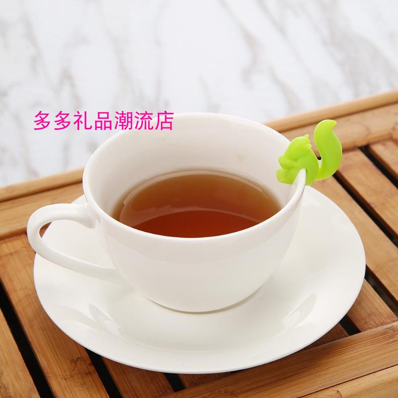 创意茶杯区分器松鼠挂茶包挂杯子区分记号鸡尾酒杯装饰马克杯标记 - 图0