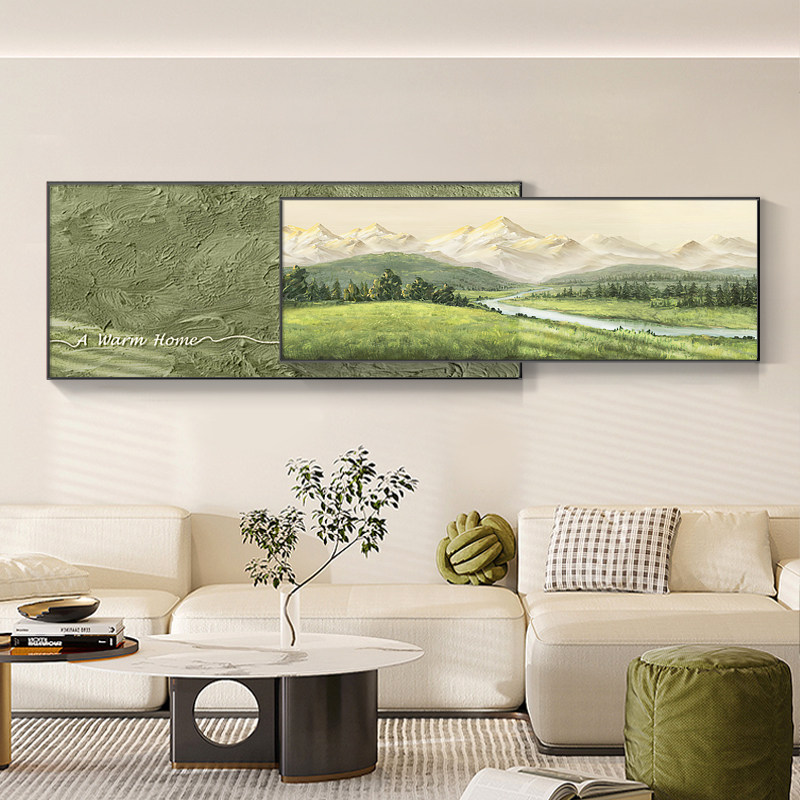 日照金山沙发背景墙装饰画绿色系挂画现代简约聚财山水客厅叠加画,淘宝优惠券,粉丝福利购,淘宝优惠卷