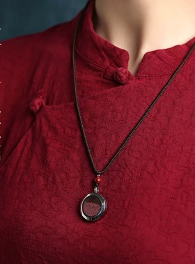 天然原矿朱砂圆形嘎乌盒吊坠高含量紫金砂帝砂项链配件配饰