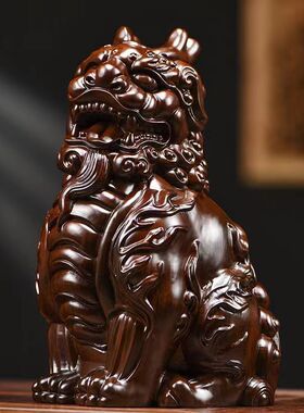 黑檀木雕刻招财貔貅摆件实木公母一对独角双角天禄工艺品开业送礼