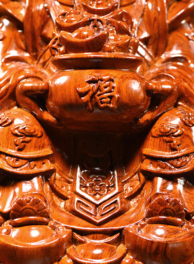 花梨木雕刻财神爷摆件家用大号招财文财神佛像客厅装饰开业送礼品