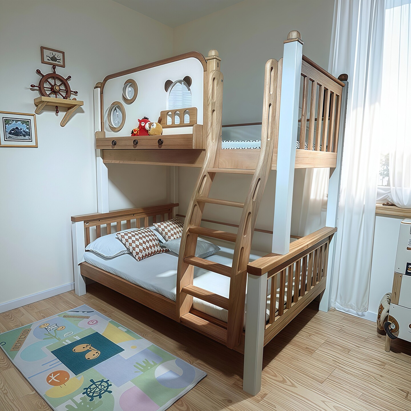 全实木高低床红檀木儿童两层床木蜡油上下铺上下床子母床加高护栏