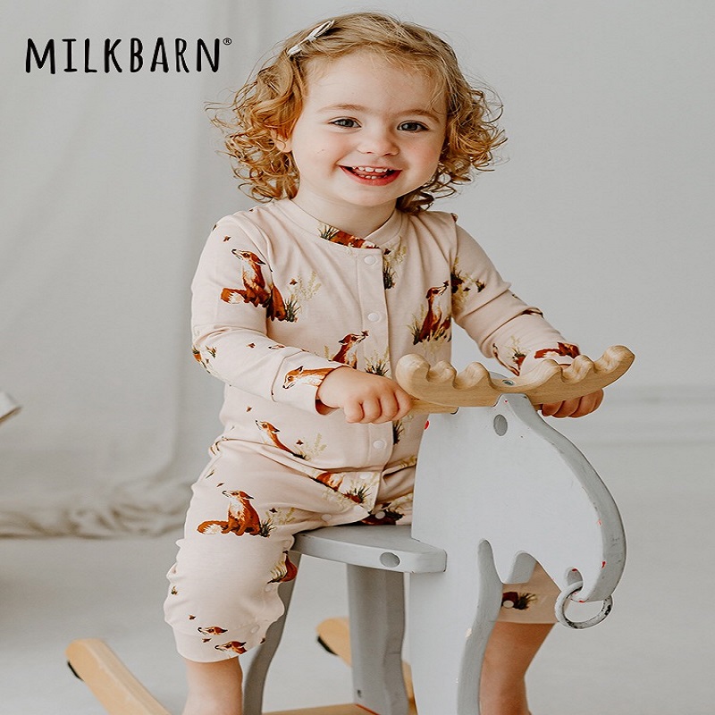 Milkbarn正品2024新春夏婴儿长袖长裤连体服男女宝宝衣服纯棉哈衣 - 图0