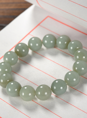 和田玉且末糖青白圆珠手链