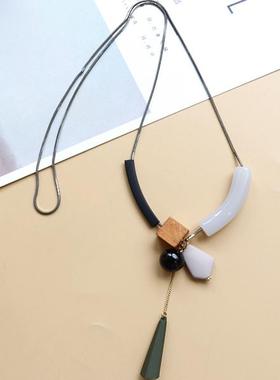 原木树脂长项链棉麻服饰森系配饰