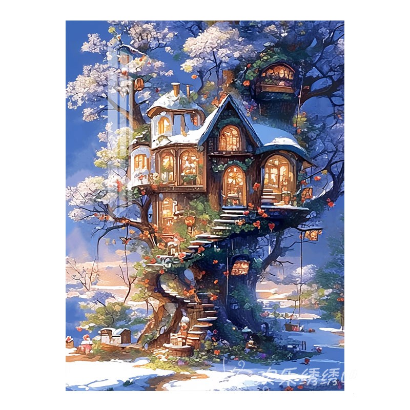 树屋雪景十字绣新款现代简约风简单手工刺绣diy材料包钻石画满钻 - 图3