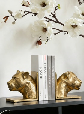 轻奢风狮子头书架装饰摆件树脂动物造型书房桌面收纳储物乔迁礼品