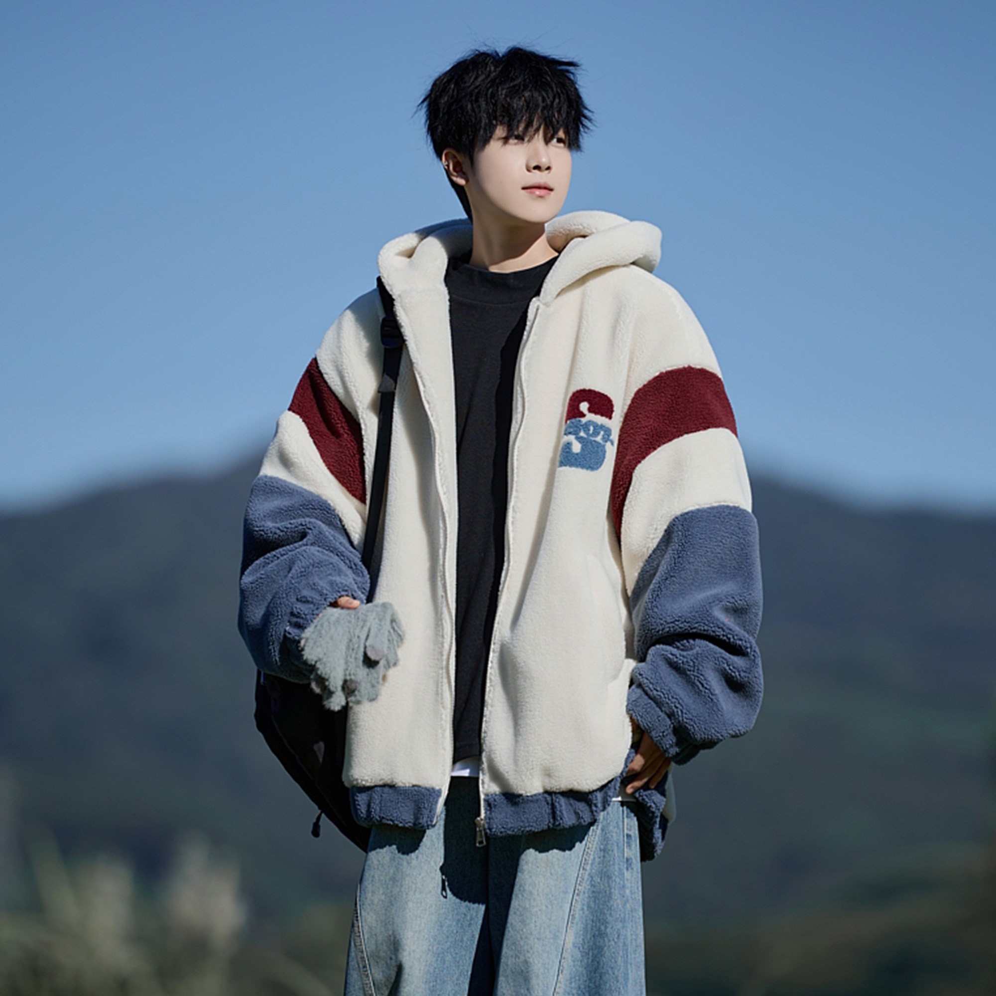 胖胖哥拼接羊羔毛棉服男款冬季大码宽松飒帅加绒加厚保暖棉衣外套,淘宝优惠券,粉丝福利购,淘宝优惠卷