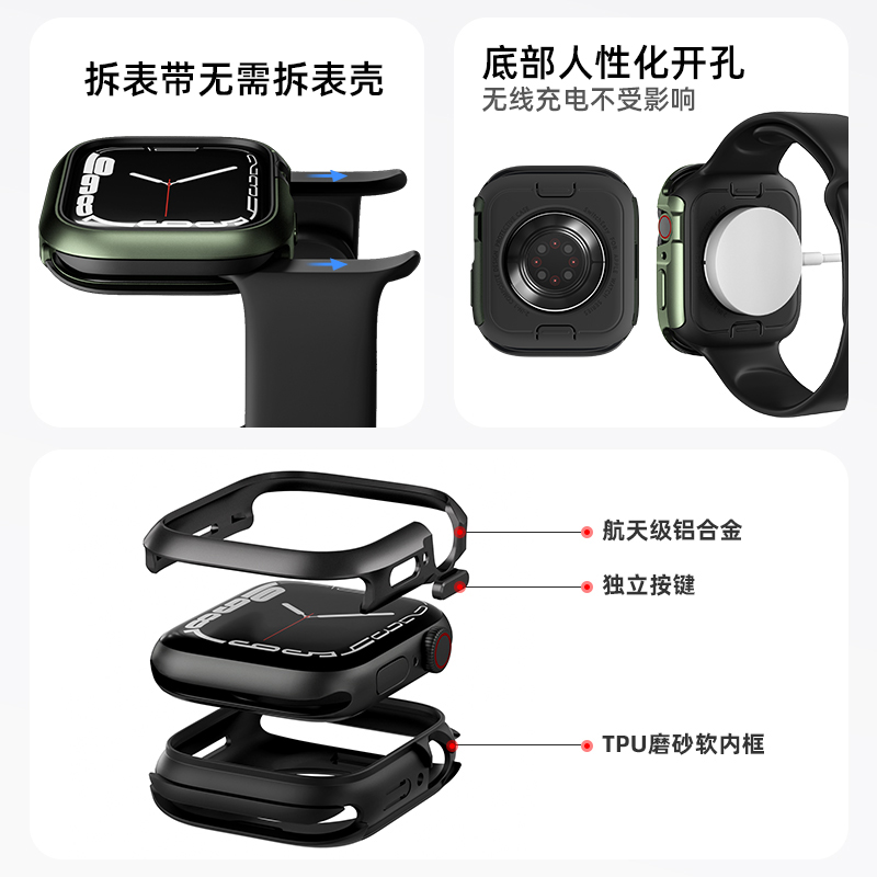 switcheasy适用2023苹果apple watch series9/8/7手表保护壳ultra1/2全包铝合金金属45/49/41mm防摔se保护套-图1