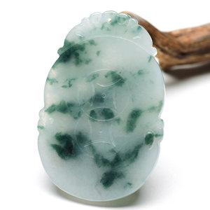 X19178果敢翡翠 飘花翡翠生肖龙玉牌吊坠挂件缅甸A货玉石生肖玉坠