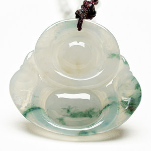 HT3229果敢翡翠 飘花翡翠佛公吊坠弥勒佛挂件缅甸A货玉石笑佛玉坠