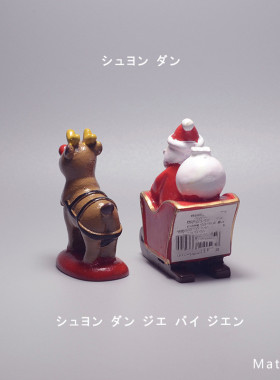 日本散货老人鹿驯鹿雪橇新品微景观圣诞节桌面摆放小摆件