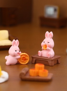 卡通中式桌面玉兔月饼中秋节场景