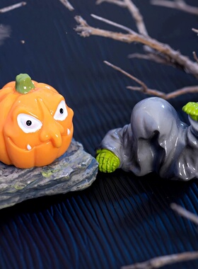 万圣节恐怖南瓜幽灵恶魔树脂摆件diy装饰品配件微景观桌面小摆件