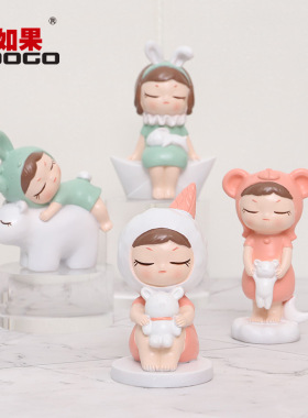 月夜童话摆件小船白熊冰淇淋汽车载人物桌面树脂蛋糕烘焙装饰品
