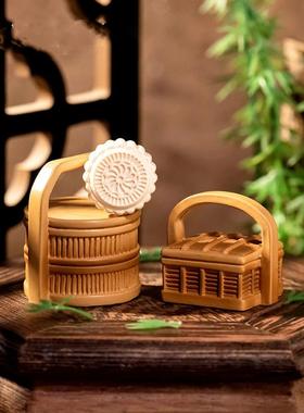 微景观仿真竹编食盒手提篮中式古风装饰品拍摄道具桌面树脂小摆件