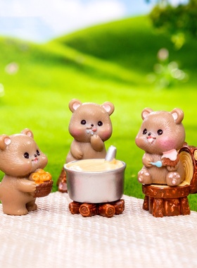 创意可爱小熊露营野餐场景小摆件帐篷野营小棕熊微景观DIY装饰配