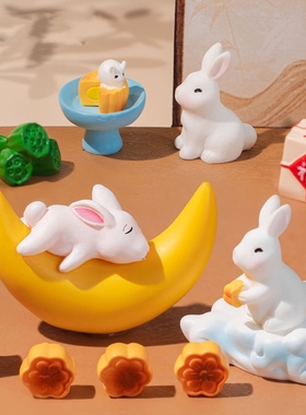 卡通中式桌面微景观兔子月亮