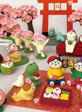 日式赏花ZAKKA樱花树桃花文鸟送礼潮玩公仔猫咪树脂工艺品小摆件