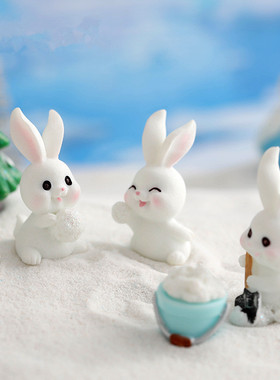 树脂桌面花盆可爱卡通雪兔子