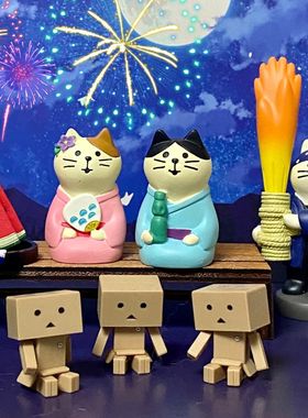 树脂日式桌面火把猫摆件