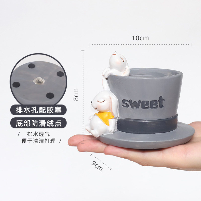 浮生记花盆卡通动物兔子微景观多肉小花盆创意猫咪鸭子柯基树脂盆,淘宝优惠券,粉丝福利购,淘宝优惠卷