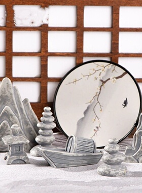 复古假山石塔灯塔建筑树脂台阶景观园林石桥沙盘造景装饰小摆件