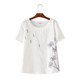 ເສື້ອຍືດຜ້າຝ້າຍ linen ແບບ retro ສີຂາວ embroidered