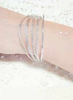 仿黄金弹力手镯子纯素圈单三圈手环女款蹦迪珠