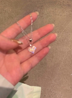 双层拼接爱心项链女ins小众设计感潮牌百搭配饰钛钢不掉色卫衣链