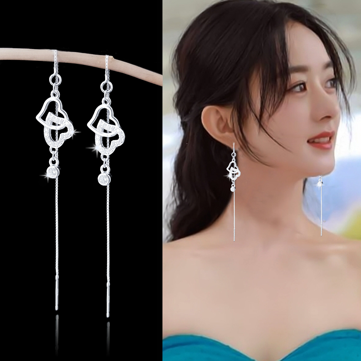 S999纯银耳环女气质玫瑰百合长款流苏耳钩耳坠防过敏耳线送女朋友,淘宝优惠券,粉丝福利购,淘宝优惠卷