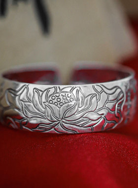 纯银9999大悲咒佛经心经足银手镯