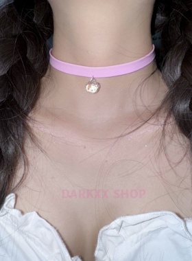 透明吊坠猫咪芭比粉色项圈项链