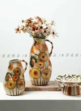 中古风釉面手绘陶瓷花瓶摆件