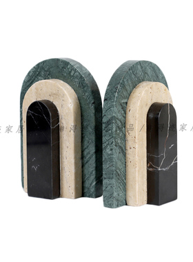 意式轻奢大理石书档摆件样板间售楼处客厅书房书柜桌面软装饰品