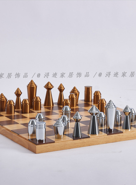 现代轻奢风高端国际象棋摆件样板间售楼处居家客厅艺术棋盘装饰品