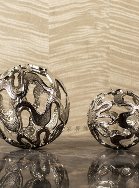 北欧轻奢风绳结棋盘书靠镜子相框果盘烛台镂空球创意人物摆件样板