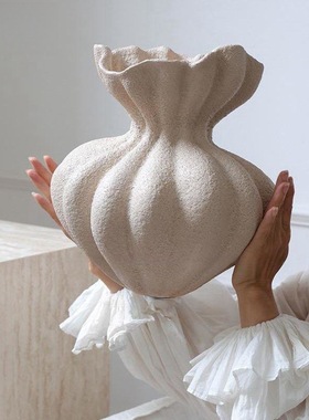 LIFE·侘寂风法式大花瓶白色摆件餐桌客厅家居中古风复古艺术花器