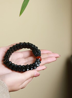 天然新疆和田玉龙鳞手链 青玉龙骨龙头手串 男士大气玉石盘龙手链