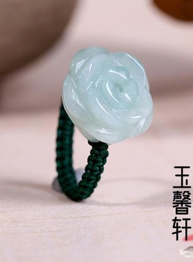 天然翡翠A货玫瑰花戒指女款